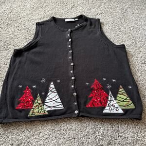 Vintage Breckenridge Woman Christmas Tree Appliqué Knit Vest Size 2X